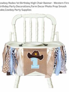 Cowboy Rodeo 1st Birthday High Chair Banner - Blue and Brown
